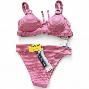 Isabella Rose Pink Bikini NWT Textured 2-Piece D Cup Top Large Bottom Swim